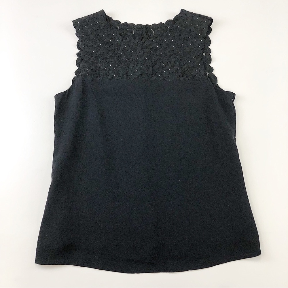 Adam Lippes silk sleeveless top womens black embroidered top Size 4 Luxury.